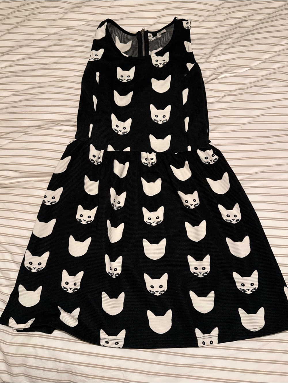 Divided Black and White Cat Print Skater Dress